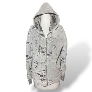 Sweet Romeo Distressed Zip Sweater Jacket Hooded Gray Women Size S Streetwear
